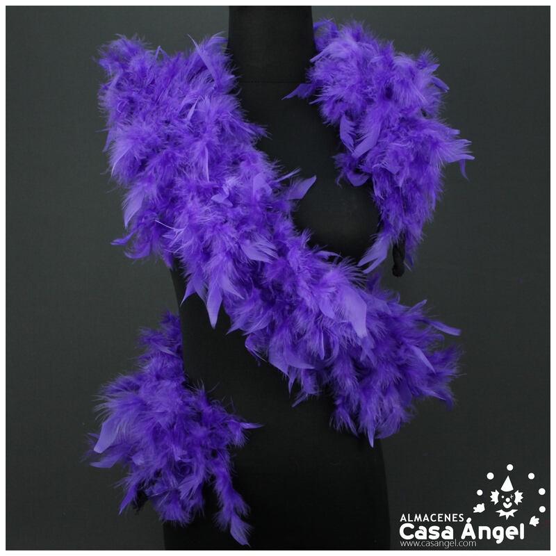BOA DE PLUMAS MORADA DE PAVO Y MARABÚ 190cm
