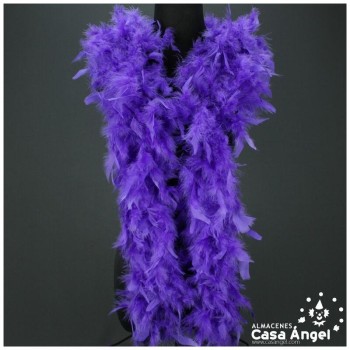 BOA DE PLUMAS MORADA DE PAVO Y MARABÚ 190cm
