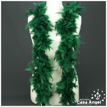 BOA DE PLUMAS VERDE OSCURO DE PAVO Y MARABÚ 190cm
