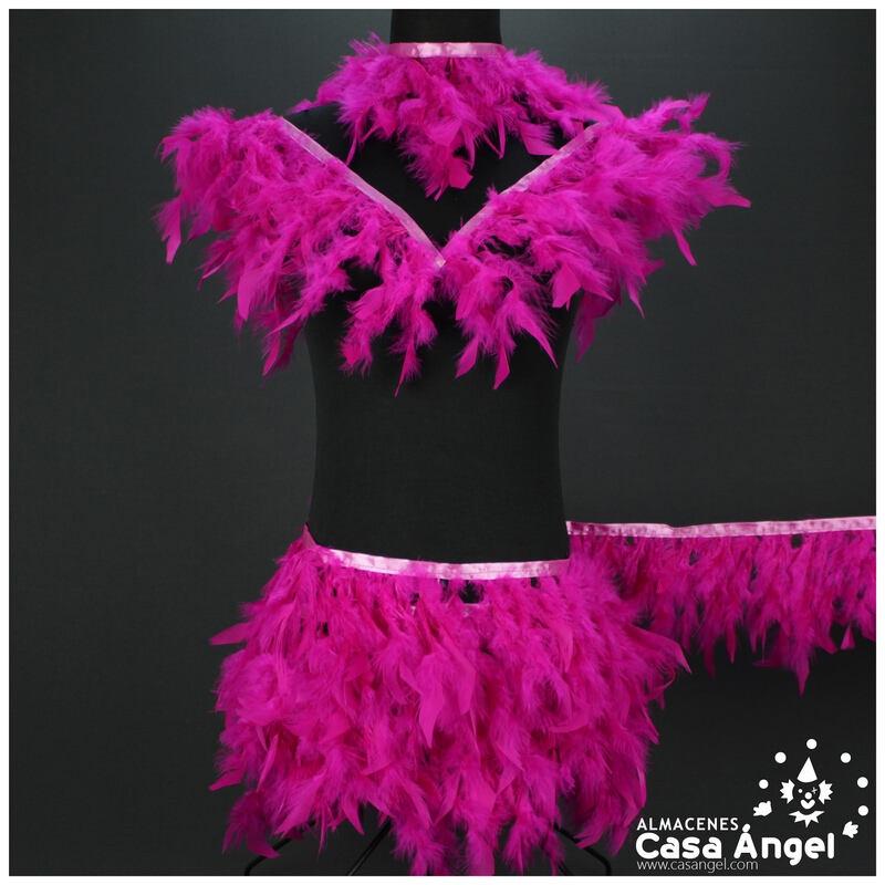 FLECO DE PLUMÓN FUCSIA DE OCA DOBLE CAPA CINTA DE SATÉN 15cm