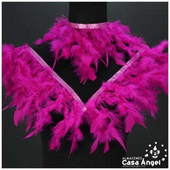 FLECO DE PLUMÓN FUCSIA DE OCA DOBLE CAPA CINTA DE SATÉN 15cm