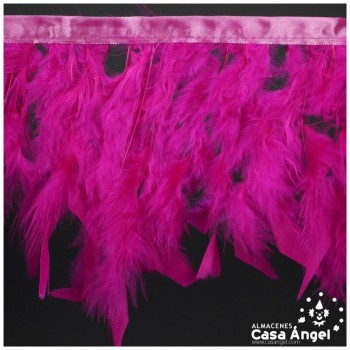 FLECO DE PLUMÓN FUCSIA DE OCA DOBLE CAPA CINTA DE SATÉN 15cm