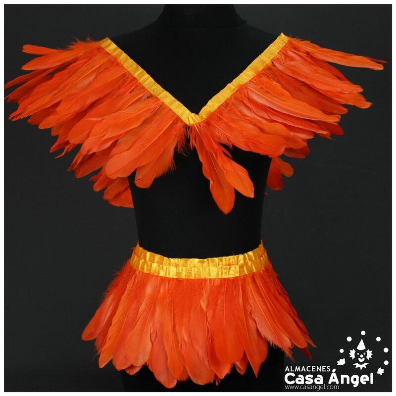 FLECO DE PLUMAS NARANJA DE OCA SOBRE CINTA DE RASO 18cm