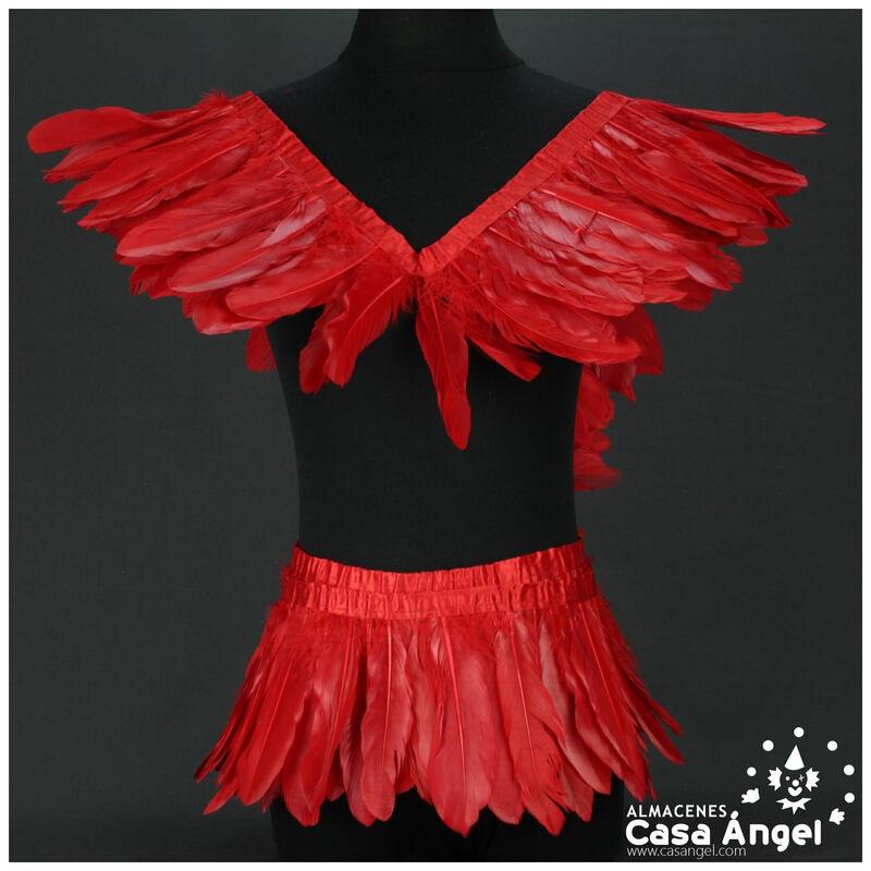 FLECO DE PLUMAS ROJAS DE OCA SOBRE CINTA DE RASO 18cm