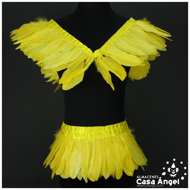 FLECO DE PLUMAS AMARILLAS DE OCA SOBRE CINTA DE RASO 18cm