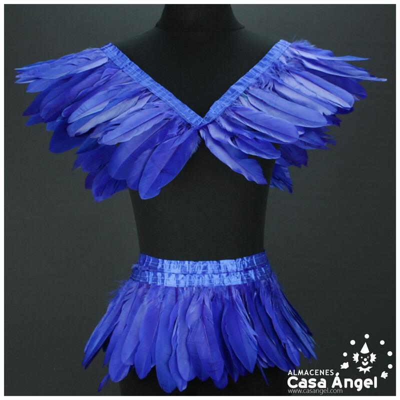 FLECO DE PLUMAS AZULES DE OCA SOBRE CINTA DE RASO 18cm