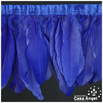 FLECO DE PLUMAS AZULES DE OCA SOBRE CINTA DE RASO 18cm
