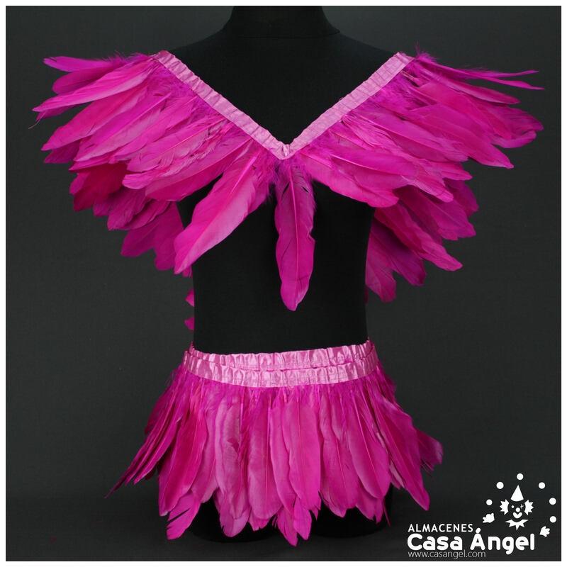 FLECO DE PLUMAS FUCSIA DE OCA SOBRE CINTA DE RASO 18cm