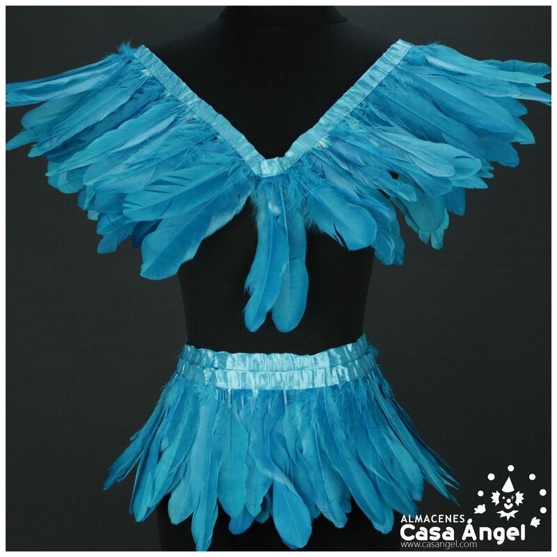 FLECO DE PLUMAS TURQUESA DE OCA SOBRE CINTA DE RASO 18cm