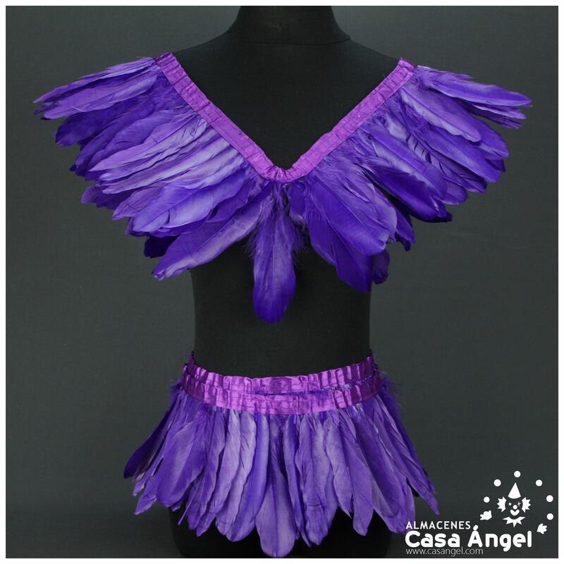 FLECO DE PLUMAS MORADAS DE OCA SOBRE CINTA DE RASO 18cm