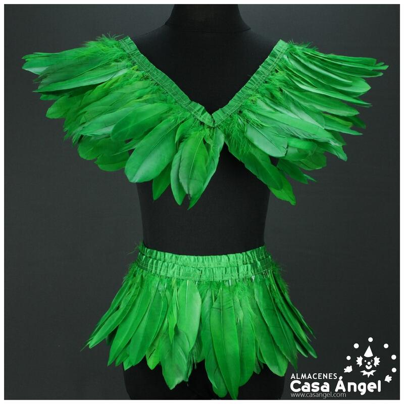 FLECO DE PLUMAS VERDES DE OCA SOBRE CINTA DE RASO 18cm