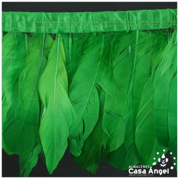 FLECO DE PLUMAS VERDES DE OCA SOBRE CINTA DE RASO 18cm