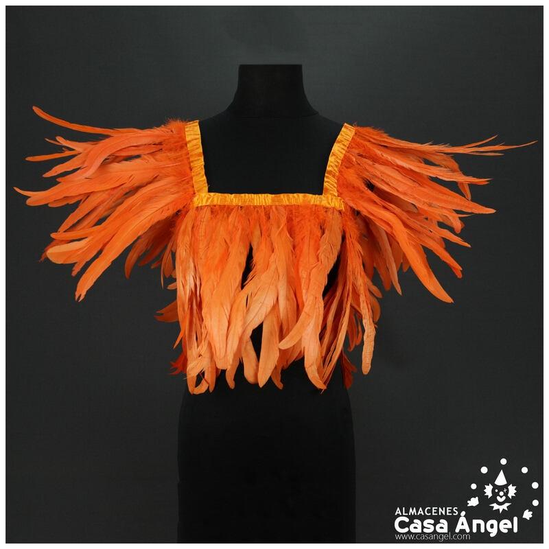 FLECO DE PLUMAS DE 30cm NARANJA DE GALLO BLANQUEADAS Y TINTADAS 200cm