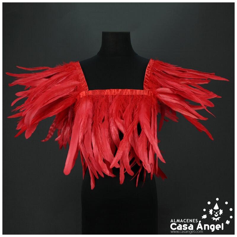 FLECO DE PLUMAS DE 30cm ROJAS DE GALLO BLANQUEADAS Y TINTADAS 200cm