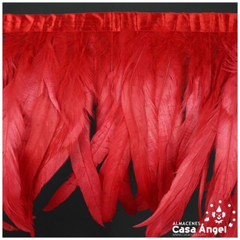 FLECO DE PLUMAS DE 30cm ROJAS DE GALLO BLANQUEADAS Y TINTADAS 200cm