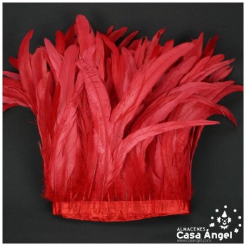 FLECO DE PLUMAS DE 30cm ROJAS DE GALLO BLANQUEADAS Y TINTADAS 200cm