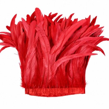 FLECO DE PLUMAS DE 30cm ROJAS DE GALLO BLANQUEADAS Y TINTADAS 200cm