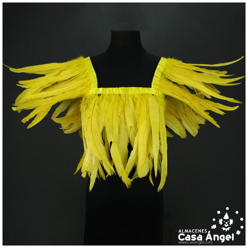 FLECO DE PLUMAS DE 30cm AMARILLAS DE GALLO BLANQUEADAS Y TINTADAS 200cm