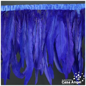 FLECO DE PLUMAS DE 30cm AZULES DE GALLO BLANQUEADAS Y TINTADAS 200cm