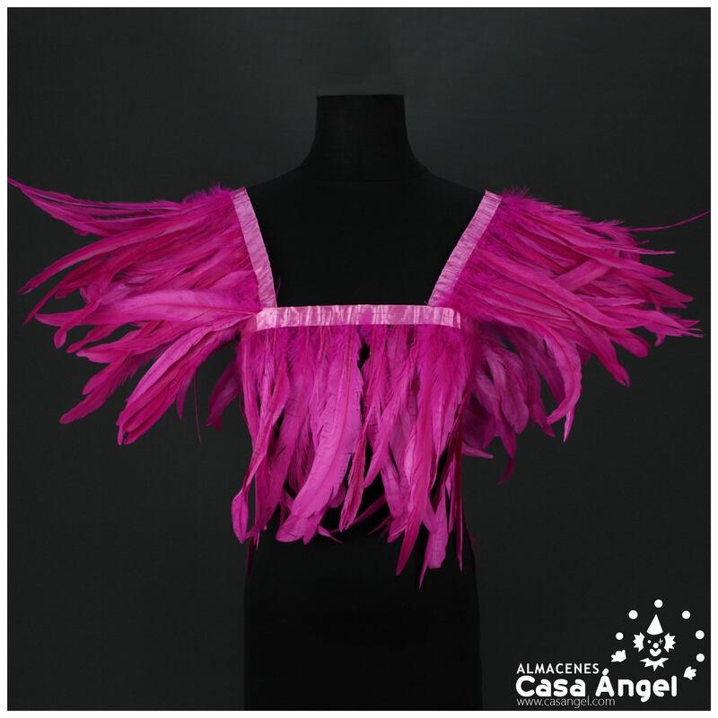 FLECO DE PLUMAS DE 30cm FUCSIA DE GALLO BLANQUEADAS Y TINTADAS 200cm