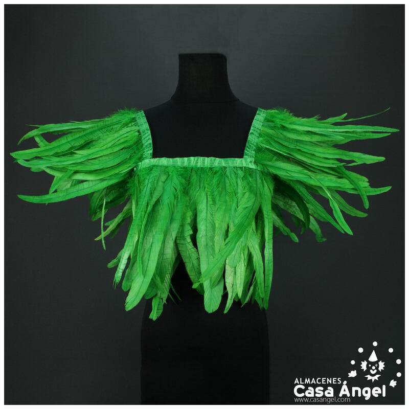FLECO DE PLUMAS DE 30cm VERDES DE GALLO BLANQUEADAS Y TINTADAS 200cm