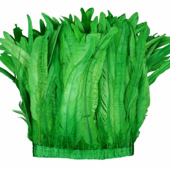 FLECO DE PLUMAS DE 30cm VERDES DE GALLO BLANQUEADAS Y TINTADAS 200cm
