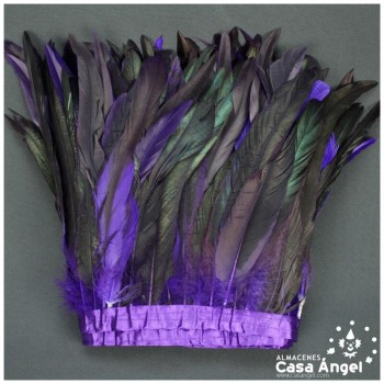 FLECO DE PLUMAS DE GALLO 30cm SEMITINTADA MORADA 200cm