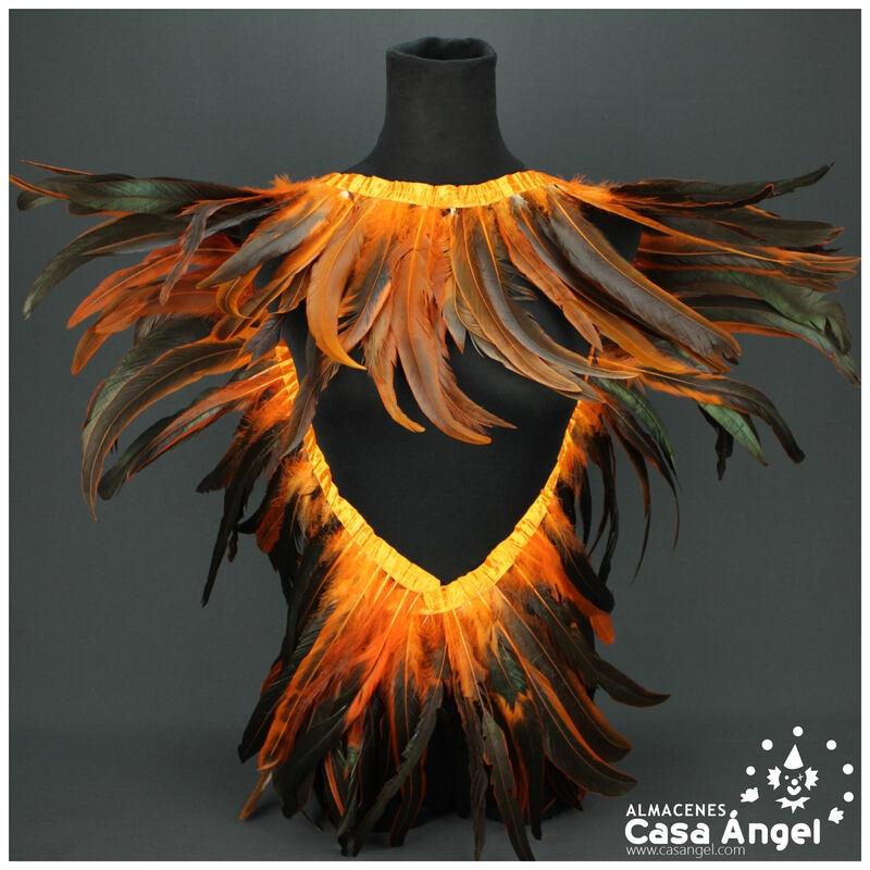 FLECO DE PLUMAS DE GALLO 30cm SEMITINTADA NARANJA 200cm