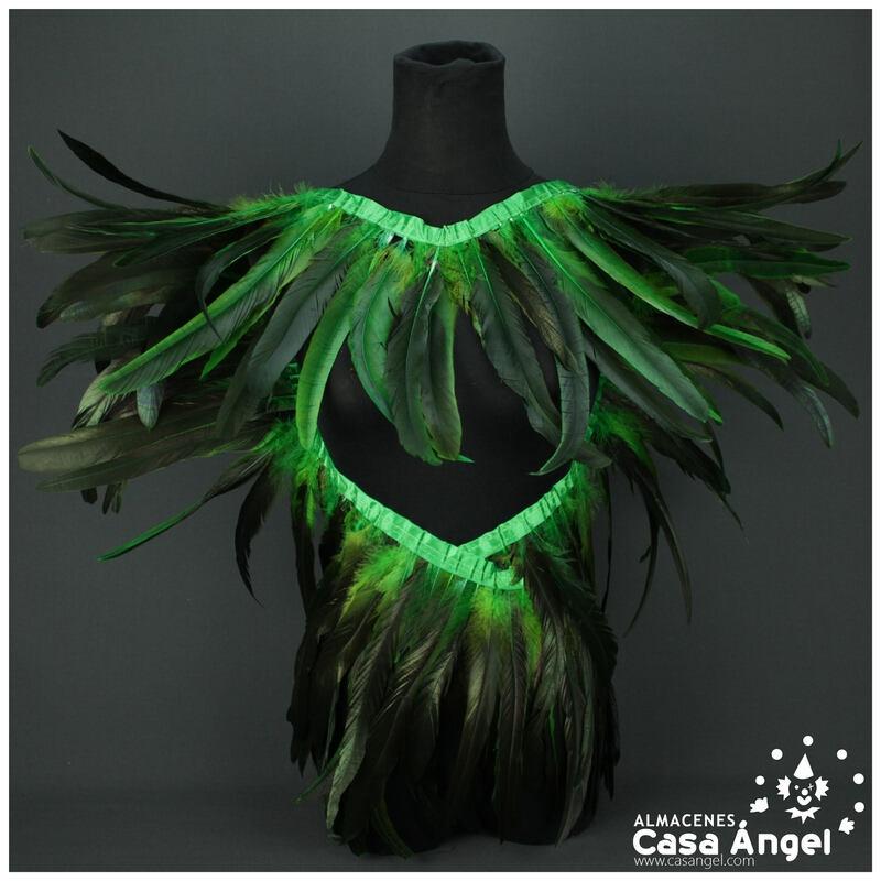FLECO DE PLUMAS DE GALLO 30cm SEMITINTADA VERDE 200cm