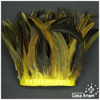 FLECO DE PLUMAS DE GALLO 30cm SEMITINTADA AMARILLA 200cm