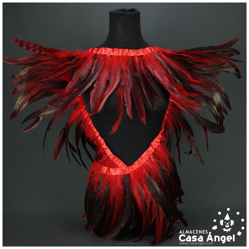 FLECO DE PLUMAS DE GALLO 30cm SEMITINTADA ROJO 200cm