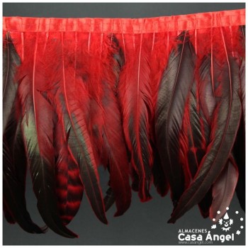 FLECO DE PLUMAS DE GALLO 30cm SEMITINTADA ROJO 200cm