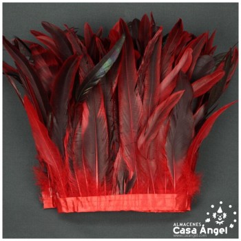 FLECO DE PLUMAS DE GALLO 30cm SEMITINTADA ROJO 200cm