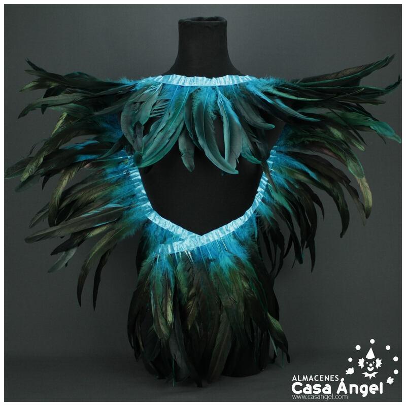 FLECO DE PLUMAS DE GALLO 30cm SEMITINTADA TURQUESA 200cm