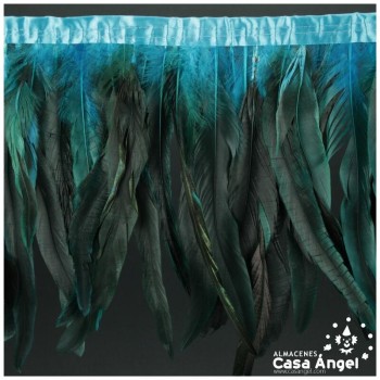 FLECO DE PLUMAS DE GALLO 30cm SEMITINTADA TURQUESA 200cm