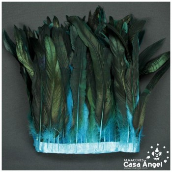 FLECO DE PLUMAS DE GALLO 30cm SEMITINTADA TURQUESA 200cm