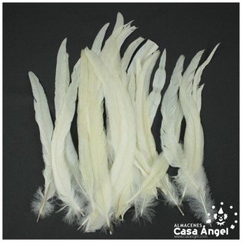PLUMAS BLANCAS DE COLA DE GALLO 30-35cm BOLSA DE 25uds