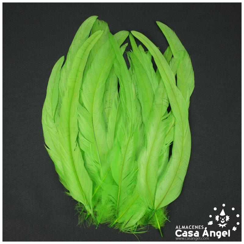 PLUMAS VERDE PISTACHO DE COLA DE GALLO 30-35cm BOLSA DE 25uds