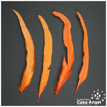 PLUMAS NARANJAS DE COLA DE GALLO 30-35cm BOLSA DE 25uds