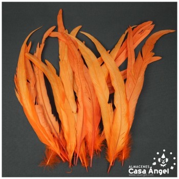 PLUMAS NARANJAS DE COLA DE GALLO 30-35cm BOLSA DE 25uds