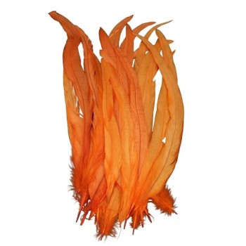 PLUMAS NARANJAS DE COLA DE GALLO 30-35cm BOLSA DE 25uds