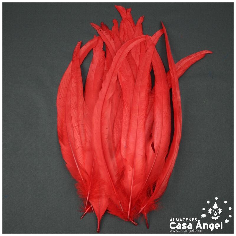 PLUMAS ROJAS DE COLA DE GALLO 30-35cm BOLSA DE 25uds