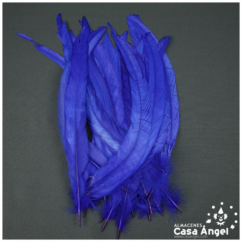 PLUMAS AZULES DE COLA DE GALLO 30-35cm BOLSA DE 25uds