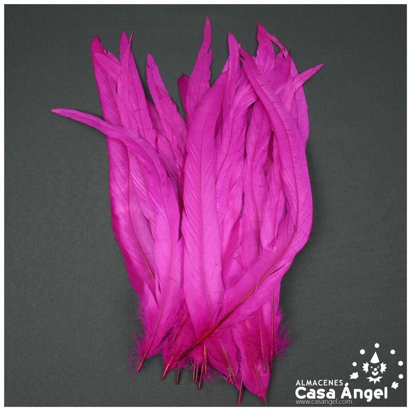 PLUMAS FUCSIA DE COLA DE GALLO 30-35cm BOLSA DE 25uds