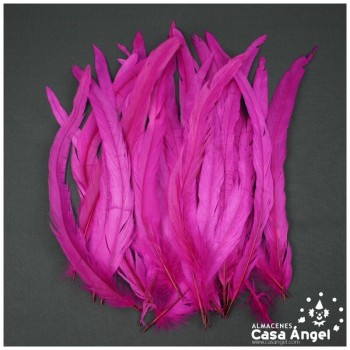 PLUMAS FUCSIA DE COLA DE GALLO 30-35cm BOLSA DE 25uds