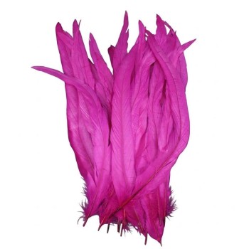 PLUMAS FUCSIA DE COLA DE GALLO 30-35cm BOLSA DE 25uds