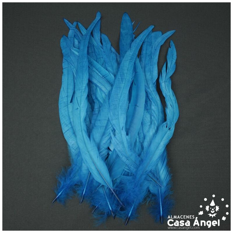 PLUMAS TURQUESA DE COLA DE GALLO 30-35cm BOLSA DE 25uds