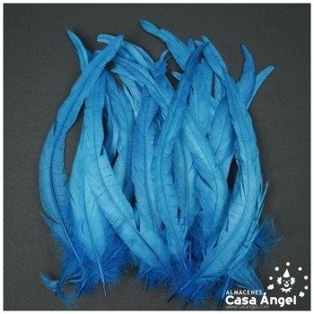PLUMAS TURQUESA DE COLA DE GALLO 30-35cm BOLSA DE 25uds