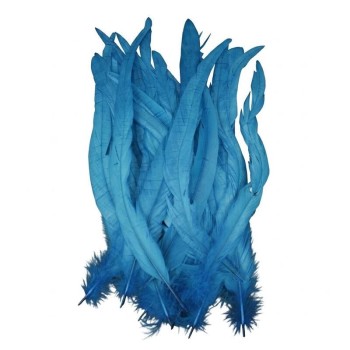 PLUMAS TURQUESA DE COLA DE GALLO 30-35cm BOLSA DE 25uds