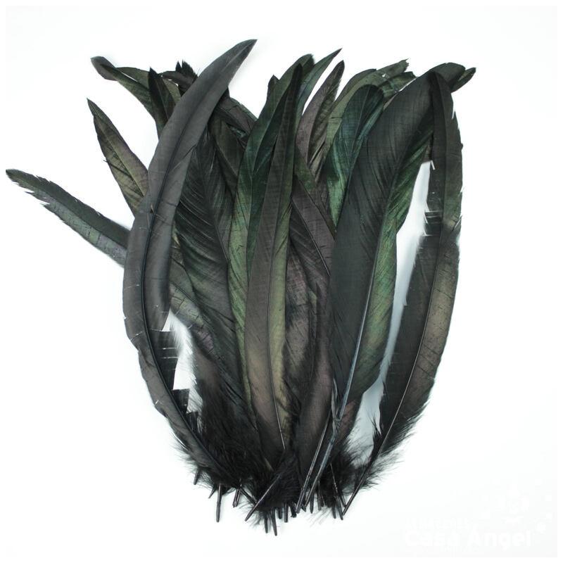 PLUMAS NEGRAS DE COLA DE GALLO 30-35cm BOLSA DE 25uds